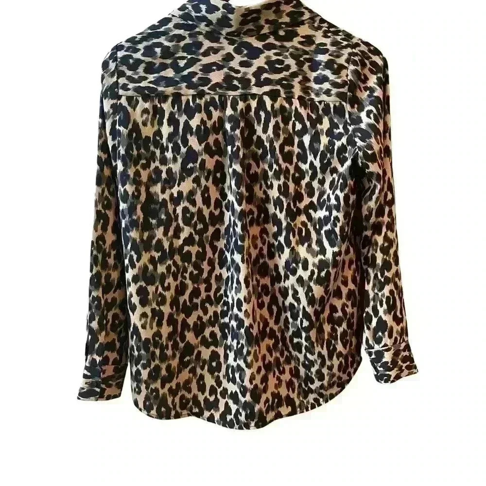 Halogen Hidden Button Animal Print Button Down Bl… - image 3